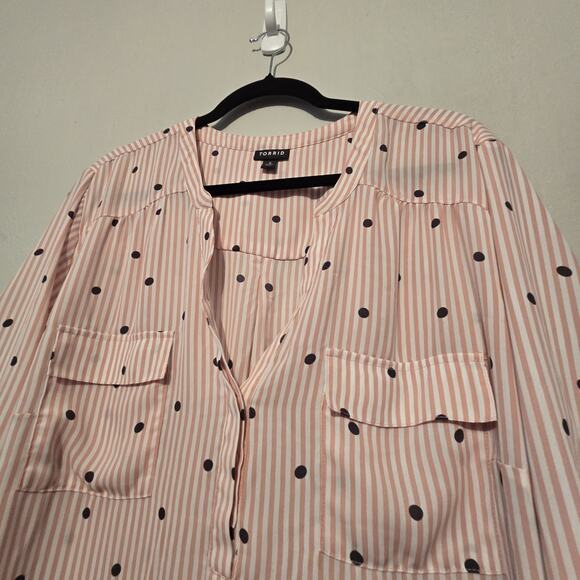 Torrid Floral Stripe Georgette Top Blouse Womens 3X Pink Popover Boho Cottage - Picture 3 of 10